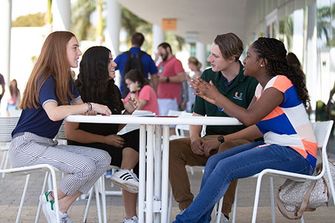 students having a discussion at Shalala